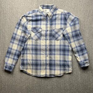 Tellason Flannel Shirt Mens XL Blue Plaid Long Sleeve Made in USA Button Down